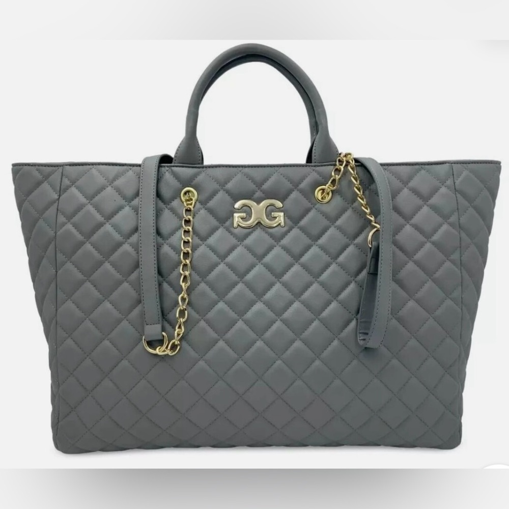 Large Gilda Paris Quilted Vegan Leather Gray Tote Bag